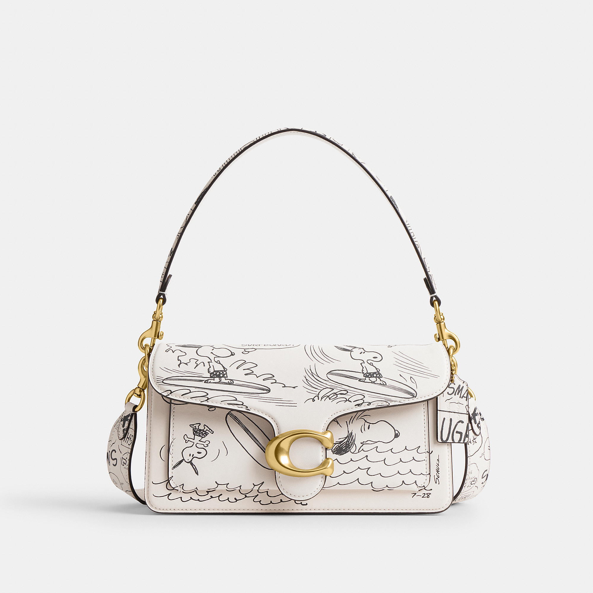 New Coach X Peanuts Tabby Shoulder Bag 26 With Newspaper Print